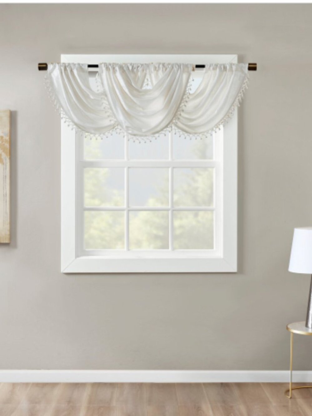 SunSmart Cassius Marble Jacquard Rod Pocket Valance Embel.Trim in White 46X38